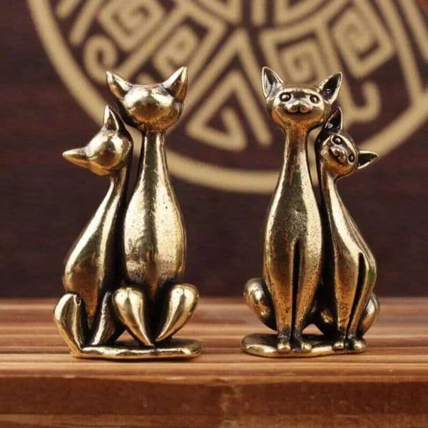 Vintage Brass Sculpture Art Couple Ornament Piece Intertwined Loving Cats Artwork for Office Cat Statue Home Decoration 26H0209