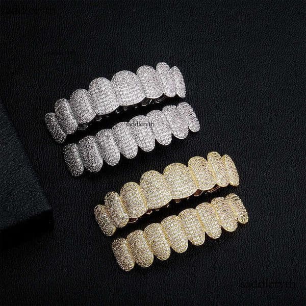 Exclusive customization Moissanite Teeth Grillz iced out Hop Sier decorative braces Real Dia Bling Tooth Grills For Men fc