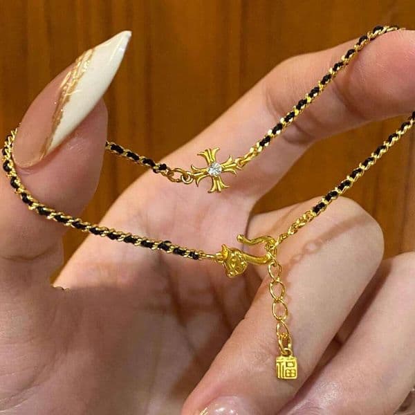 Black Gold Cross-Weave Bracelet Fashion-Forward Women's Jewelry Exquisitely Unique Hand Jewelry Design