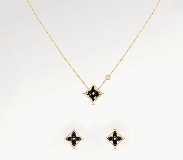 With BOX Black Flower Designer Jewelry Sets Pendant Necklaces Diamond Stud Earrings 18K Gold Plated Brand Earrings Necklace Jewelry Set Party Jewelry