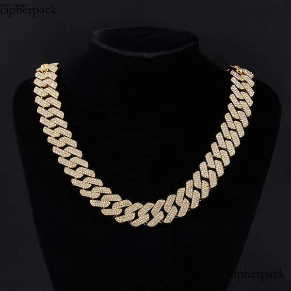 20MM Hip-Hop Full Thick Necklace Zinc Alloy Rhombus Exaggerated Three-Row Dia Cuban Chain for Men 2c