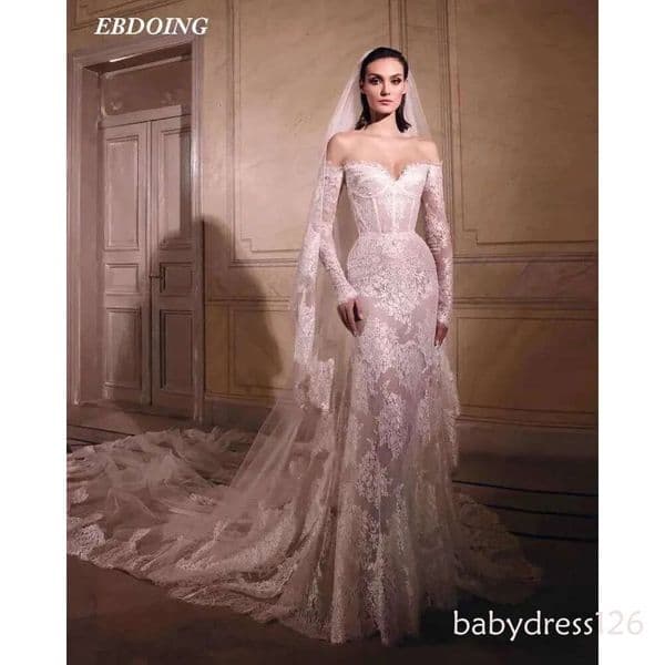 Newest Mermaid Lace Sweetheart Neck Personalized Chapel Train Off Shoulder Sleeveless Newies Wedding Dress