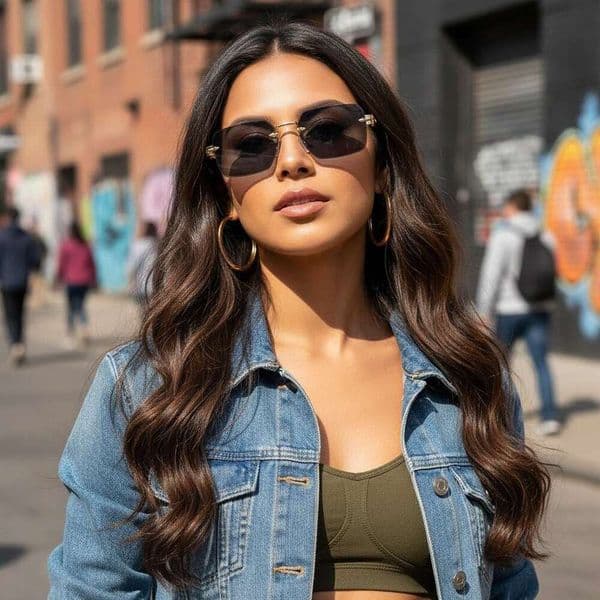 Women's high-end new fashion sun protection sunglasses European and American cross-border personalized rimless cut-edge sunglasses for men