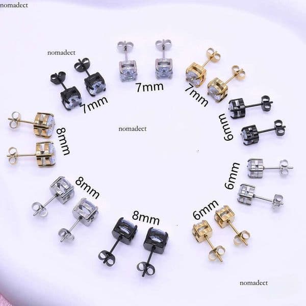 Stainless Steel Four-Prong Inlaid Zircon Crystal Simple Personality Small Earrings 01