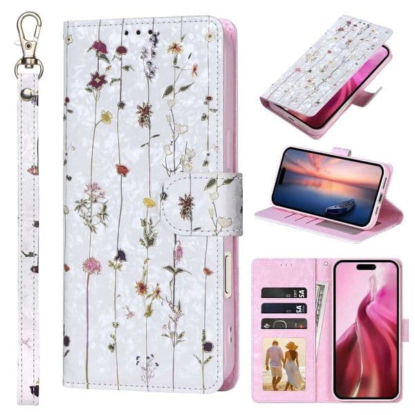 CAESBON For Iphone 16E 16 Pro 16Plus 15 14 13Pro Max Leather Flip Wallet Flower Anti Theft Brush Phone Case Cover H260209