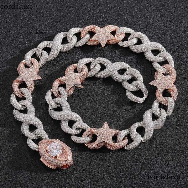 Hip Hop Jewelry Men Iced Out dia S Sier Necklace Link Chain Studded with pentagram eyes buckle Cuban chain a7