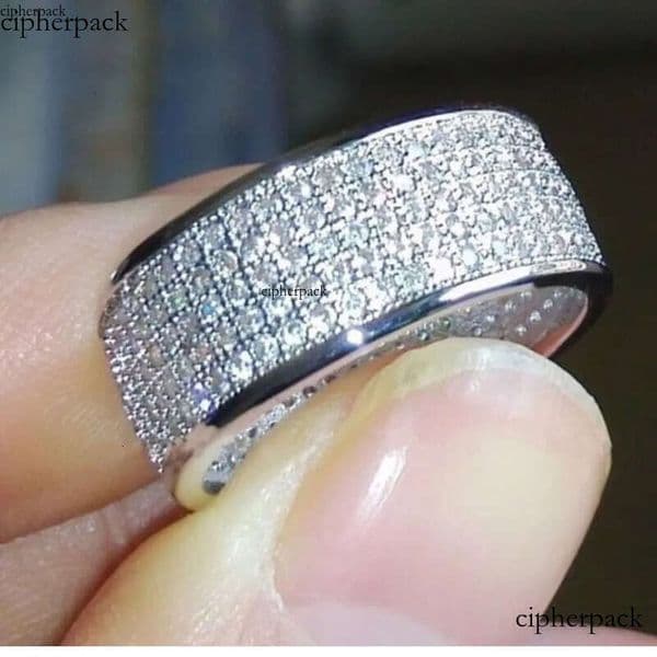 2024 Sparkling Hip Hop 5 Rows Pave Micro 5A Cubic Zircon Wedding Rings Jewelry Sterling Sier Fill Gorgeous Party Women Men Finger Ring Gift e1