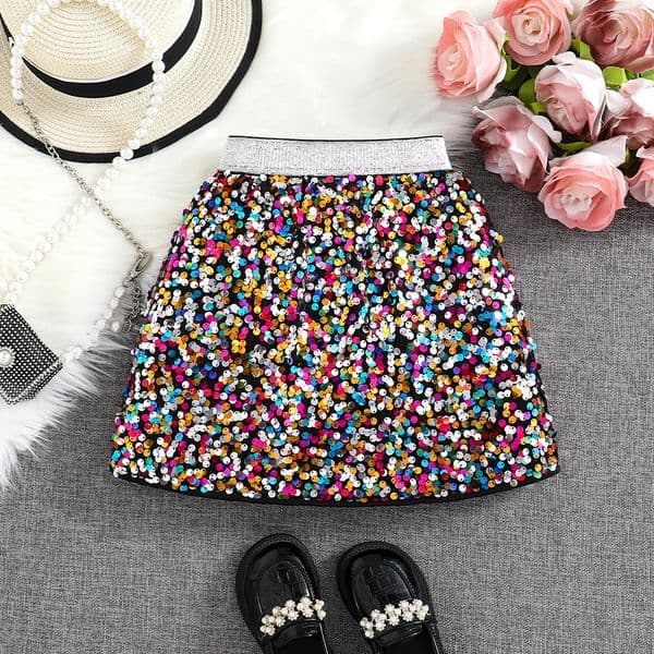 Spring and Autumn Shiny Sequin Aline HighWaist Skirt for Girls Single Piece 260207BY