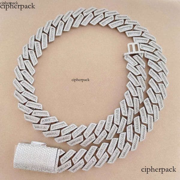 Bussdown 18mm Baguette for Men Moissanite Sier Hip Hop Iced Out Cuban Link Chain b6