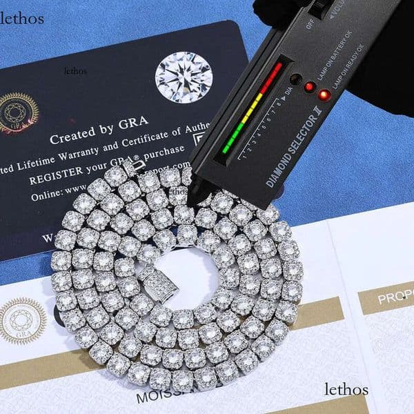 ESKEEM Sterling Sier 5mm Custom VVS Moissanite Dia Cluster Tennis Chain Necklace 5a
