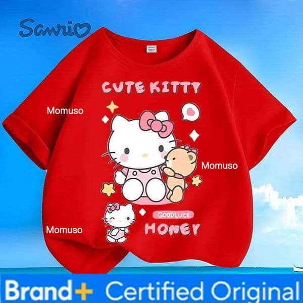Sanrio New Hello Kitty Kids T-Shirts Summer Trendy | Cute Cartoon Crew Neck Loose Oversized Tops for Boys & Girls H260209