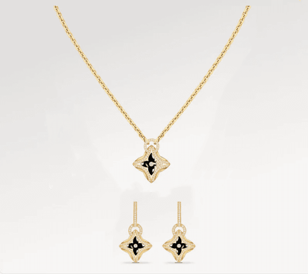 With BOX Designer Black Flower High Quality Jewelry Sets Stud Earrings Pendant Necklaces 18K Gold Plated Luxury Jewelry Set For Women Party Wedding