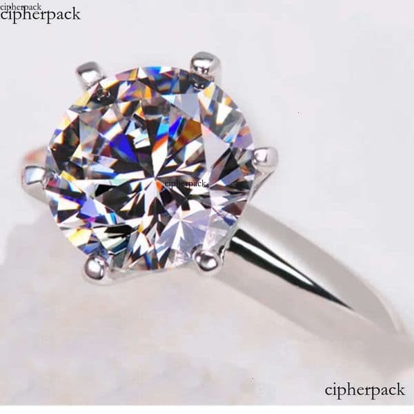 Real S Sterling Sier Classical Six Claw Ladies Jewellery Round Cut White Lab Moissanite Dia Solitaire Party Elegant Women Crown Ring Gift 06