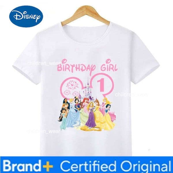 New Disney Princess Pattern Birthday Numbers 1 2 3 4 5 6 7 8 9 Children's Fashion Cute T-shirt Top H260209