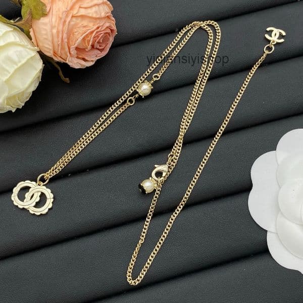 Designer jewelry channels necklace Double C Black Lace Enamel Pearl Necklace Sweet Necklace cc necklace