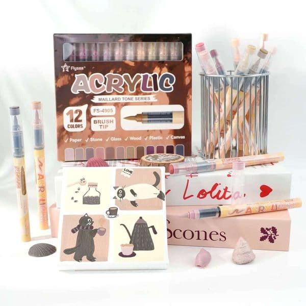 12 color Acrylic Paint Pen Skin Tone Series Set Soft Brush Water Based Fine Tip Marker Diy Crafts 26W0209