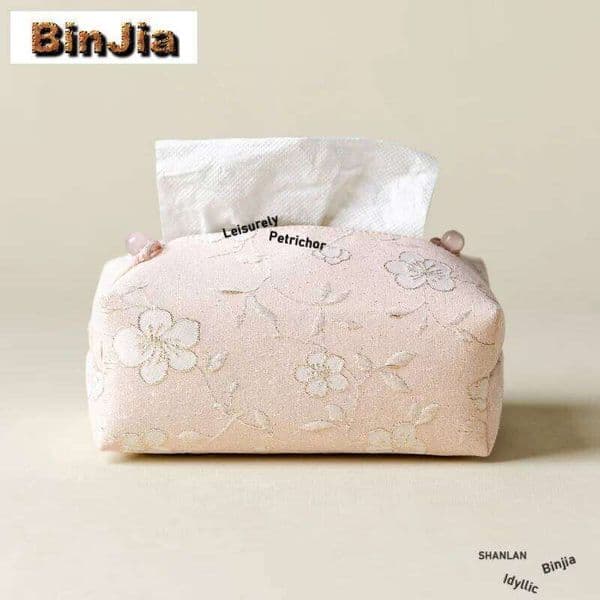 Jacquard Fabric Brocade Pink Tissue Box Container Dispenser Wet Wipes Case Reusable Paper Drawer Home Napkin Storage 26H0210