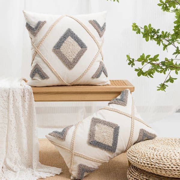 Pillow Case 1pc Looped pile diamond pattern weaving Throw pillow cover for sofas in bedrooms and living rooms 260122BJ