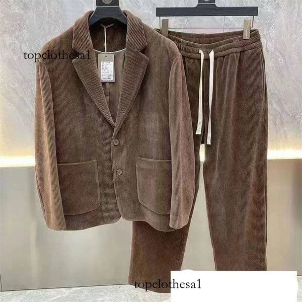 Fashion Suit Men's Spring Autumn Long Sleeve High-end Casual Korean Slim Two-piece Set Solid Wrinkle Blazer With Lining Outfits