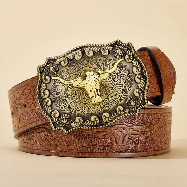 Mens and Womens Clothing Western Cowboy Style PU Leather Belt Vintage Belt with Printed Buckle for Jeans 260124
