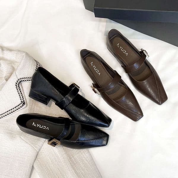 With Box 2026 Design Shoe Spring Brown New Retro Chunky Heel Square Toe Mary Jane Women Summer Fashion Leather Shoes Free Gift
