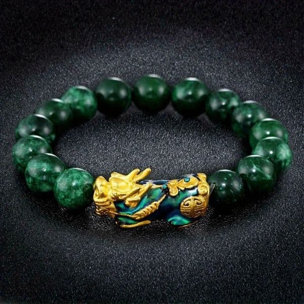 Pixiu Bracelet Wealth Blessing Amulet Jade Bead Wristbands Golden Pixiu Bracelet Malachite Stone Beads Bracelets for Men Women 260202