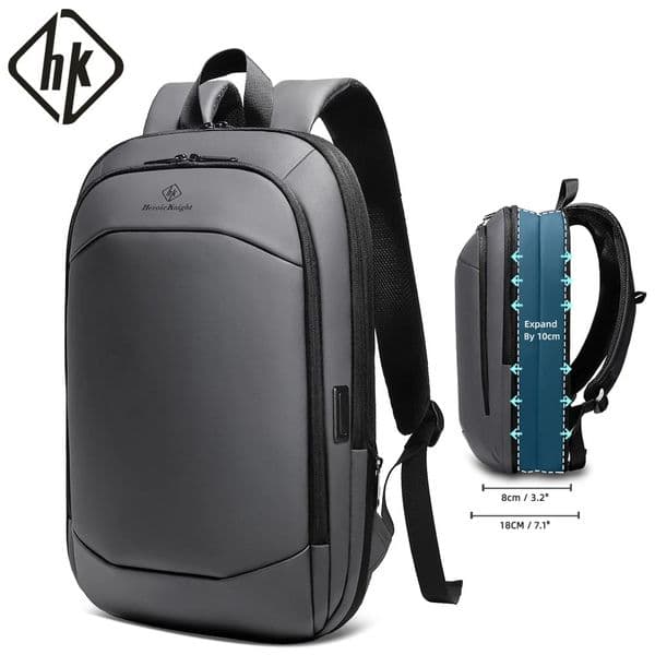 HK Business Backpack for Men 17 Inch Laptop with USB Port Slim Expandable Waterproof Travel Bag Large Work Computer 260208