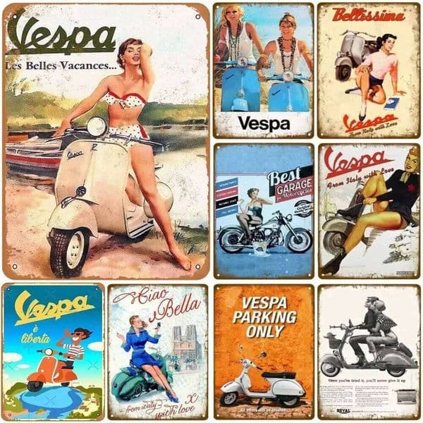 Plaque Metal Tin Signs Vespa Motorcycle Wall Decoration Vintage Art Posters Iron Painting for Man Cave Home Cafe Garden Club Bar 26L0210