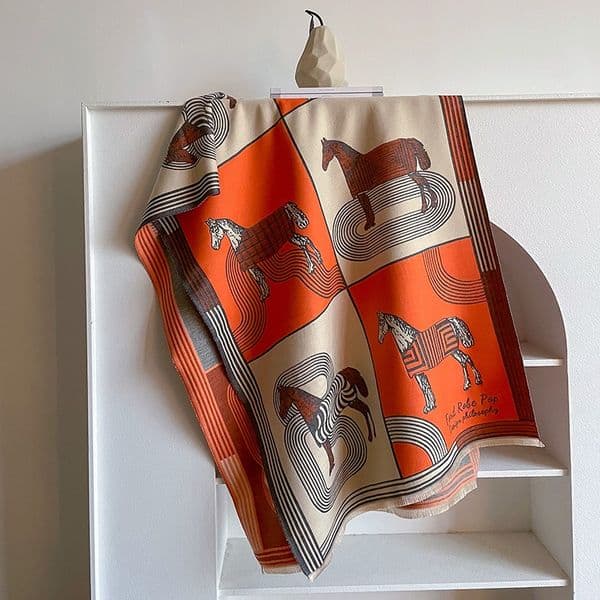 perfume 2026 Luxury Horse Print Velvet Scarf Soft Warm Winter Shawl Versatile Office Nap cologne Blanket Decorative Equine Throw 185X65cm Free Shipping