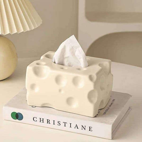 Cheese-Shaped Tissue Box -Durable Plastic Decorative Storage,Modern Luxury Home Decor,Suitable for Living Room,Bathroom,Kitchen 26H0210