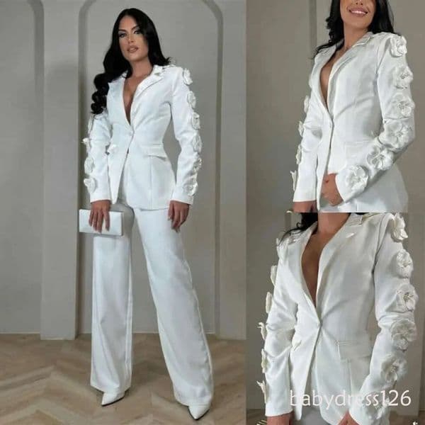 Formal Mother Suits Peaked Lapel Appliques Handmade Flowers Women Business Blazer 2 Piece Set Jacket Pants Work Wear Ladies Suit Customized 0209
