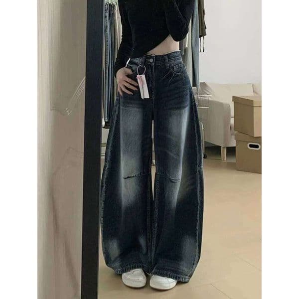 Vintage Baggy High Waist Y2K Wide Leg Oversized Harajuku Popular Fashion Streetwear Women Jeans Pants 26W0210