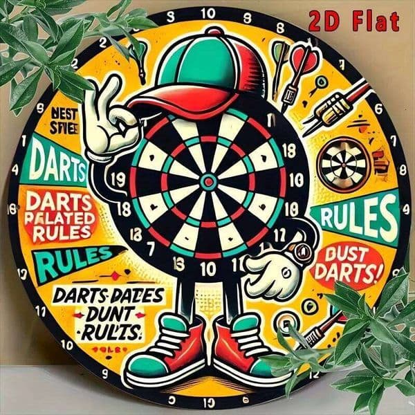 Flat, 2D Flat 1pc Round Wall Art Darts Rules Fun Sign - Vintage Metal Aluminum Tin Plate, 7.8x7.8in, Easy Installation, Bes 26L0210