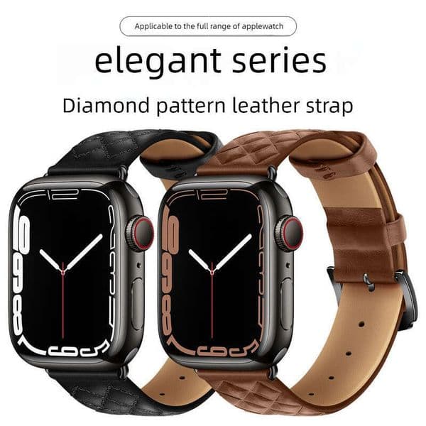 Apple Watch Top Layer Cowhide Diamond Pattern Genuine Leather Strap Compatible with iWatch 11/10 SE New Model