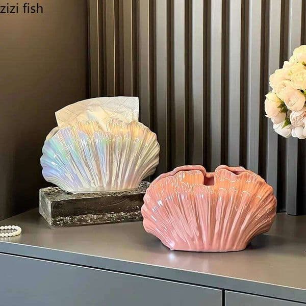 2026 perfume Ceramic Tissue Glazed Shell Clamshell Desktop Storage Box Ashtray Napkin Toilet Paper cologne Holder Home Decoraction Luxury 26H0210 Free Shipping