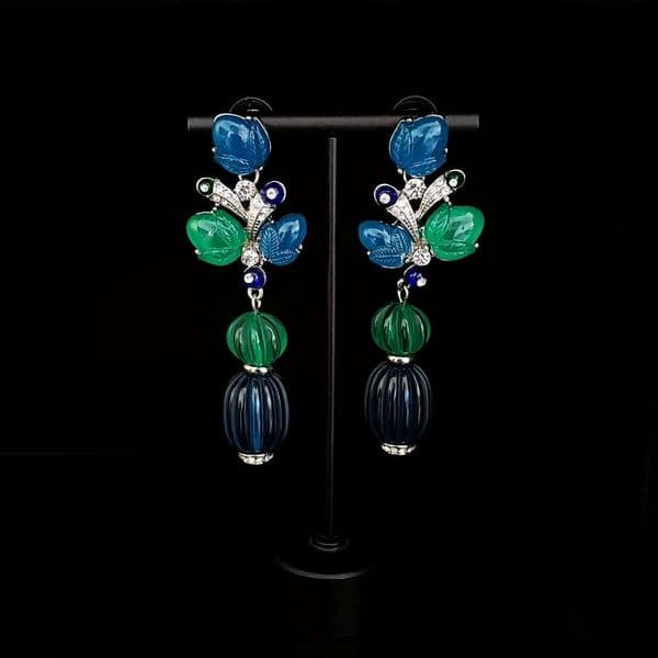 Fashion Luxury Vintage Style Earrings Unique Fashion Design Accessories Colorful Diamond Accented Elegant Long Earrings