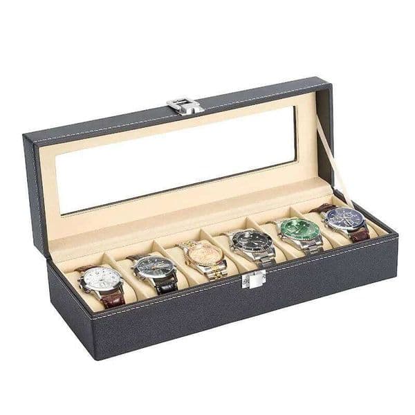 Hot Sale PU Leather Storage Collection Organizer watch box Case With Glass Top Slot Men Watch Bracket Display Box Gifts 26H0210
