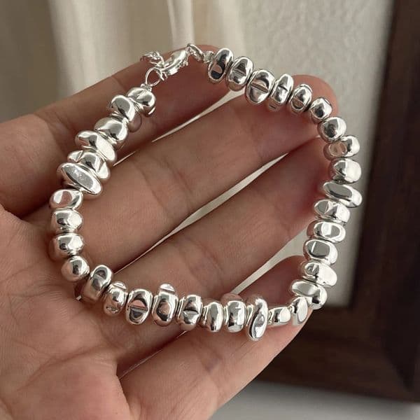 100 Solid 925 Sterling Silver Retro Bracelet for Women Men Vintage Handmade Stone Beads Patern Bracelet Birthday Gift 260128