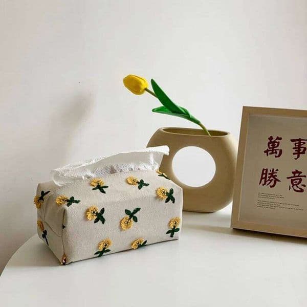 Japanese Small Flower Tissue Box Light Luxury Carton Living Dining Room Decoration Napkin Lovely Cloth Cover 26H0210
