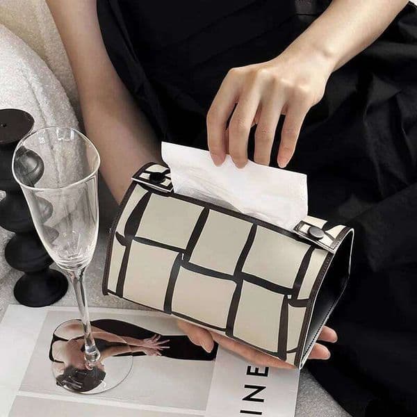 Design Leather English Tissue Box,Checkered Black White Cardboard Box for Face Towel Storage,Bedroom Desktop 26H0210