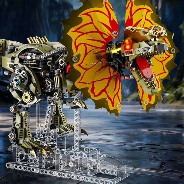 2026 New 1277pcs Mechanical Dilophosaurus Building Blocks Kit with LED Light and Linkage Jurassic Animal Model Christmas Birthday Gi 26H0209