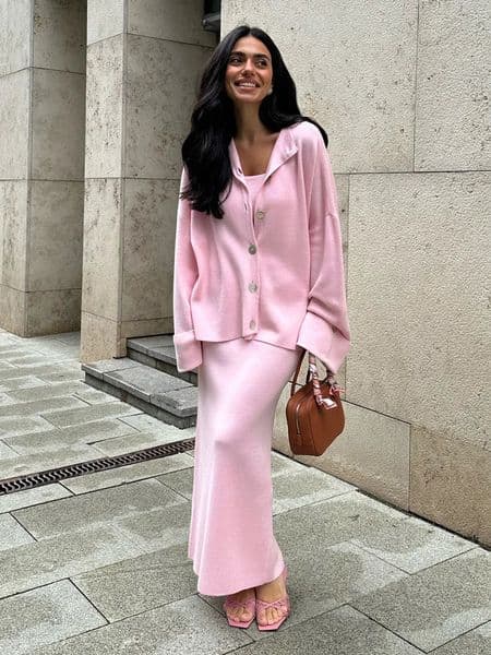 Bornladies 2025 Women Knitted Set Soft Long Sleeve Cardigan Chic Camisole Skirt Autumn Winter Sweater Suit 260122