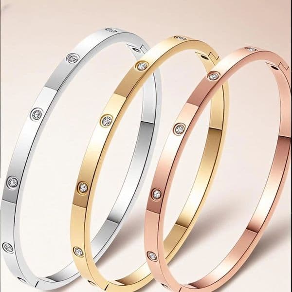 Bangle for Women Titanium Steel Cubic Zirconia Inlay Minimalist European American Style Fade Resistant Fashion Jewelry
