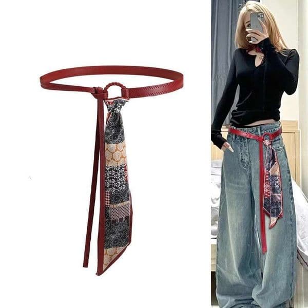 Scarf Accessories Women Ribbon Waist Chain Belt Hip Hop Punk Retro American Style Decoration for Jeans Red