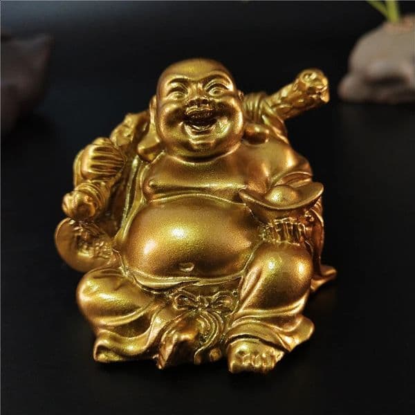 Golden Laughing Buddha Statue Chinese Feng Shui Lucky Money Maitreya Buddha Sculpture Figurines Home Garden Decoration Statues 260205