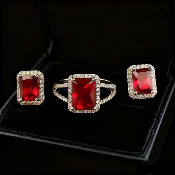 Rectangular Ruby Rings For Women High-carbon Diamond Rings Jewelry And Earrings