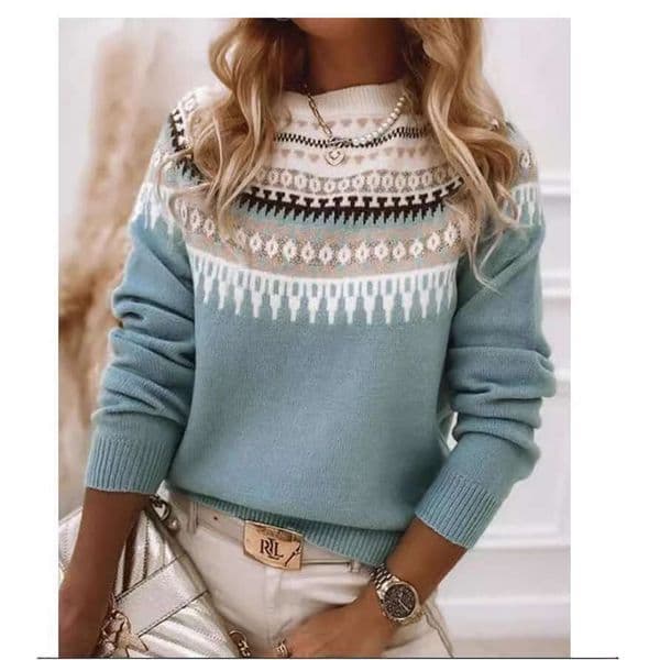 Best-selling Amazon European and American new style women's sweater, round neck, color-blocking, loose, fashionable pullover knitwear