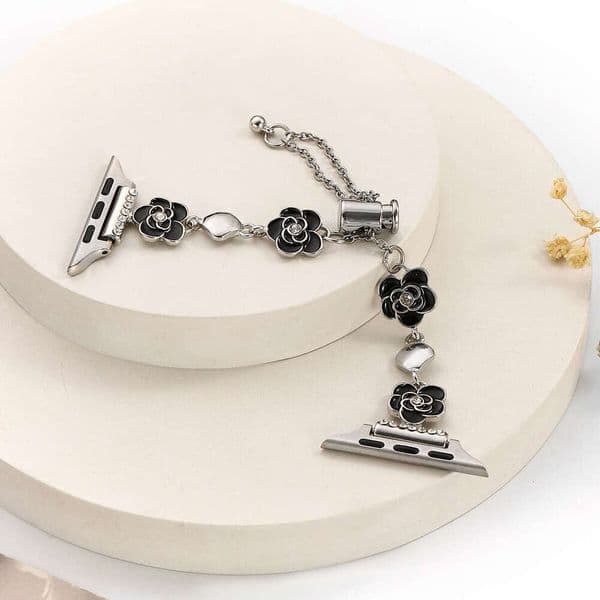 Elegant Camellia Metal Band Sparkly Bracelet Strap for Apple Watch Series 4-10 SE Ultra