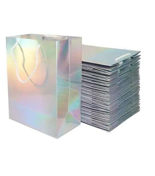 Holographic Silver Coating Bags with Handles Laser Paper Business Packaging Tote Gift Bag for Wedding Party