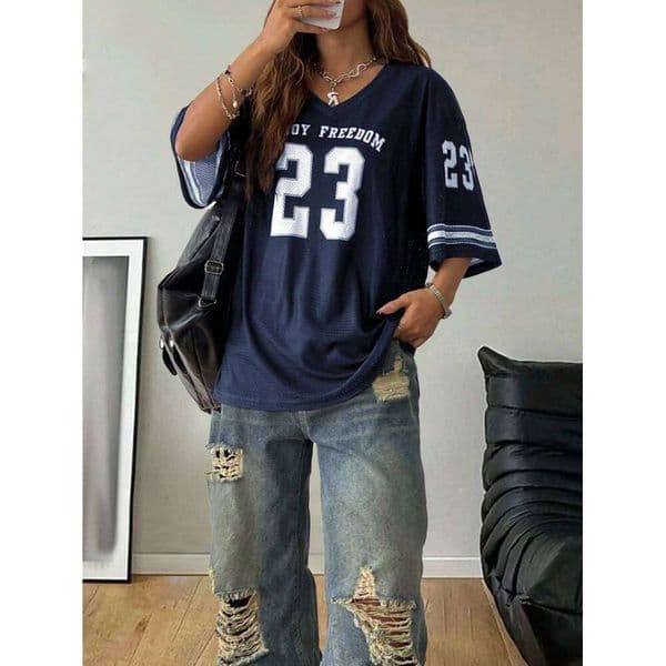 New Hot Women Los Angeles jerseys Coolane Summer Drop Shoulder Oversized Tee With Letter Print Couple Same Style 26W0211